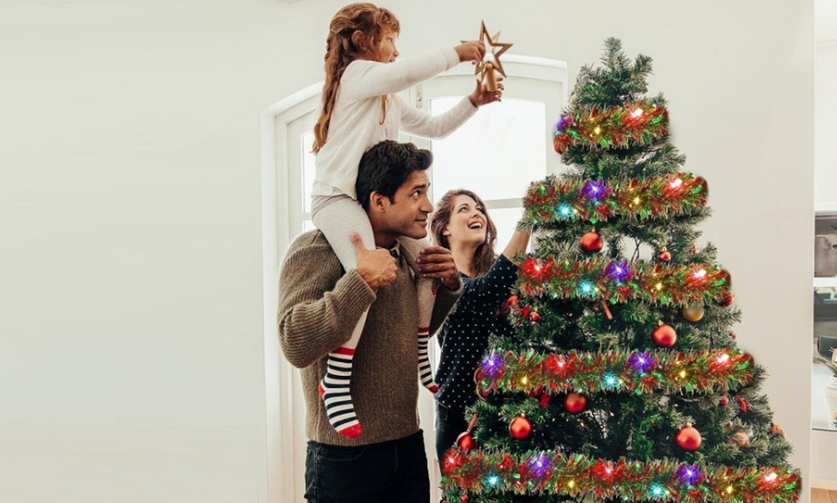 5-Meter Christmas Tinsel Garland with Lights