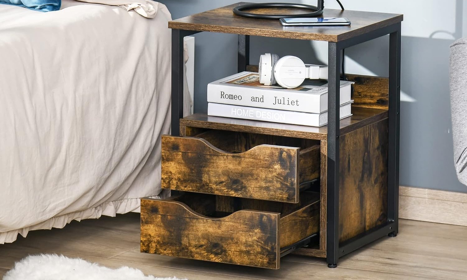 HomCom Side Table with Two Drawers