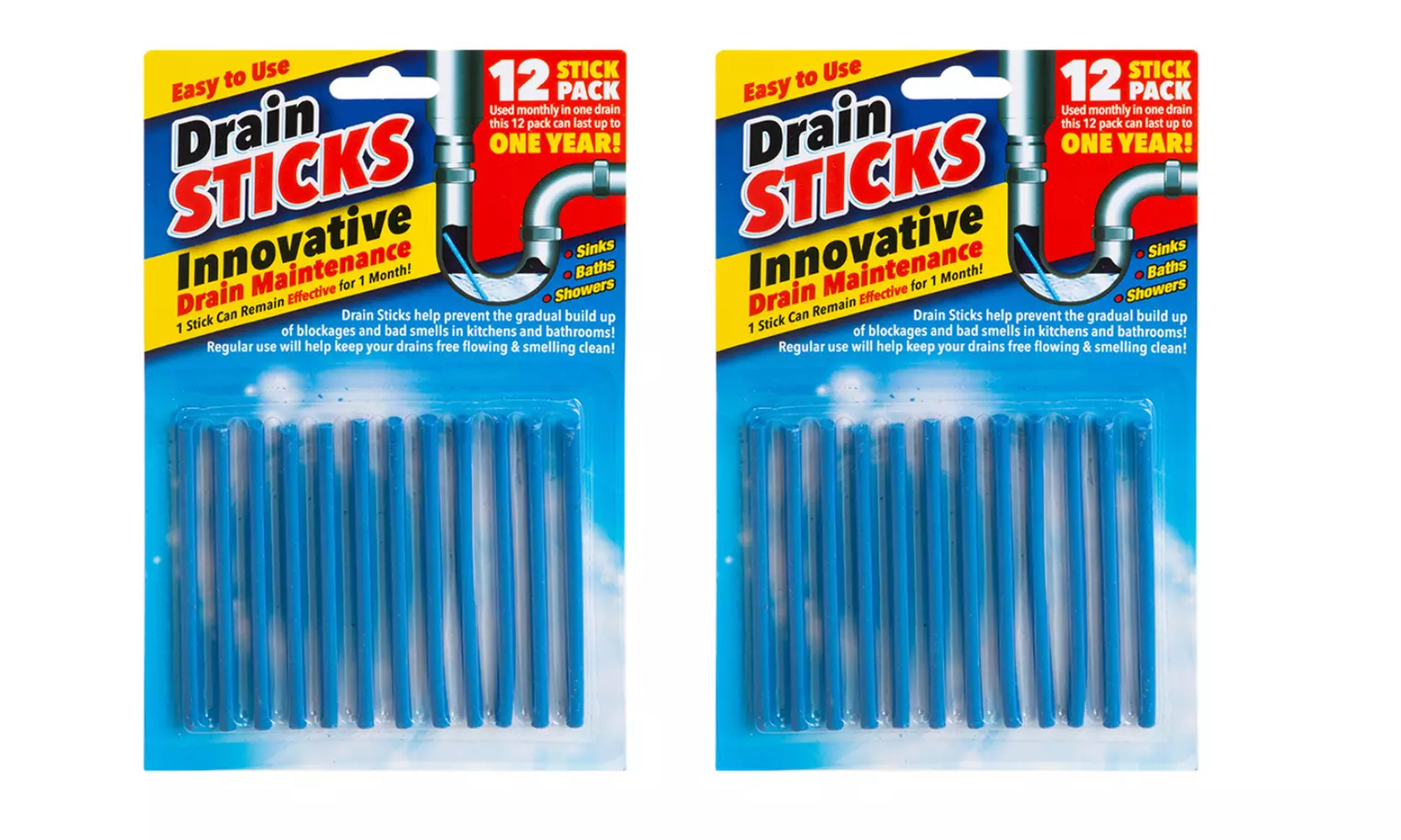 12 Packs of Drain Cleaner Sticks, Odour Control and Maintenance