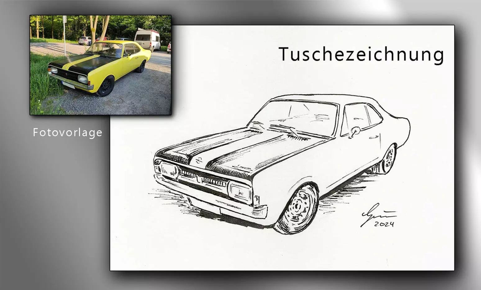 Auto Zeichung: Tuschezeichnung (handgezeichnet) von deinem Auto