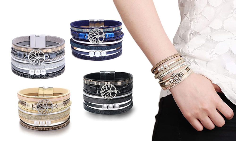 1x oder 2x Wickelarmband mit Lebensbaum-Anhänger