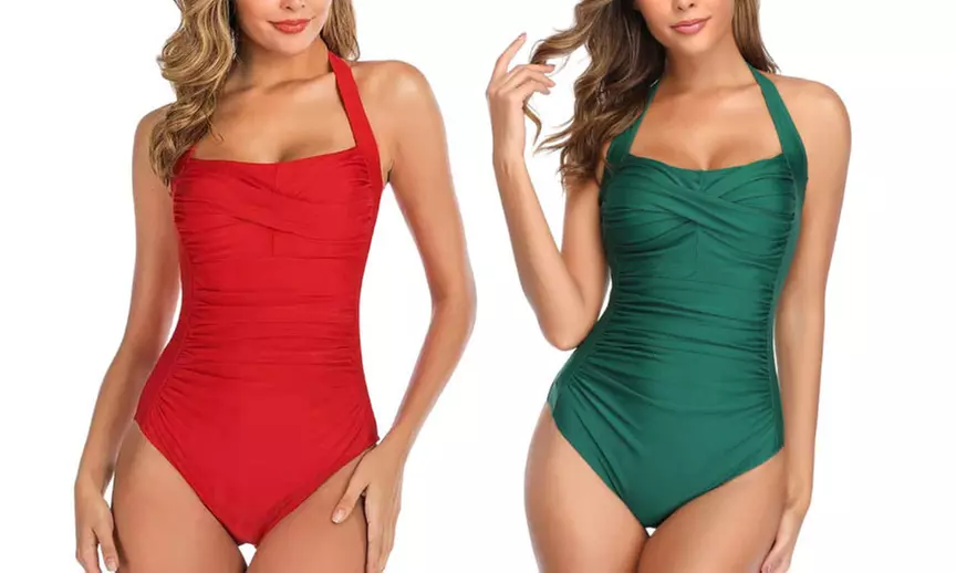 1x oder 2x Einfarbiger Badeanzug für Damen