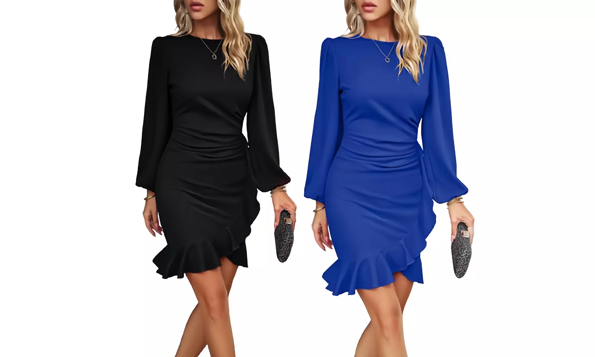 Figurbetontes Damen-Kleid mit Puffärmeln