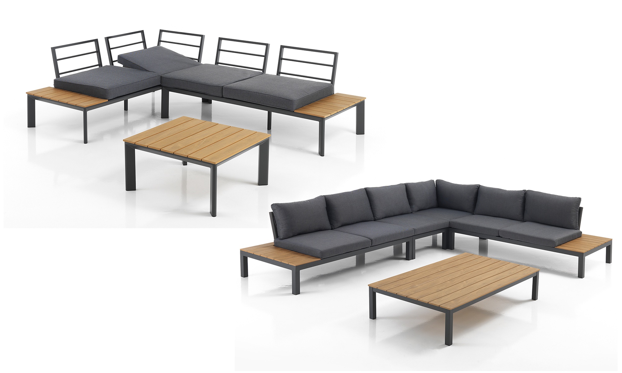 Banc d'angle modulable et table de jardin de la marque Tomasucci