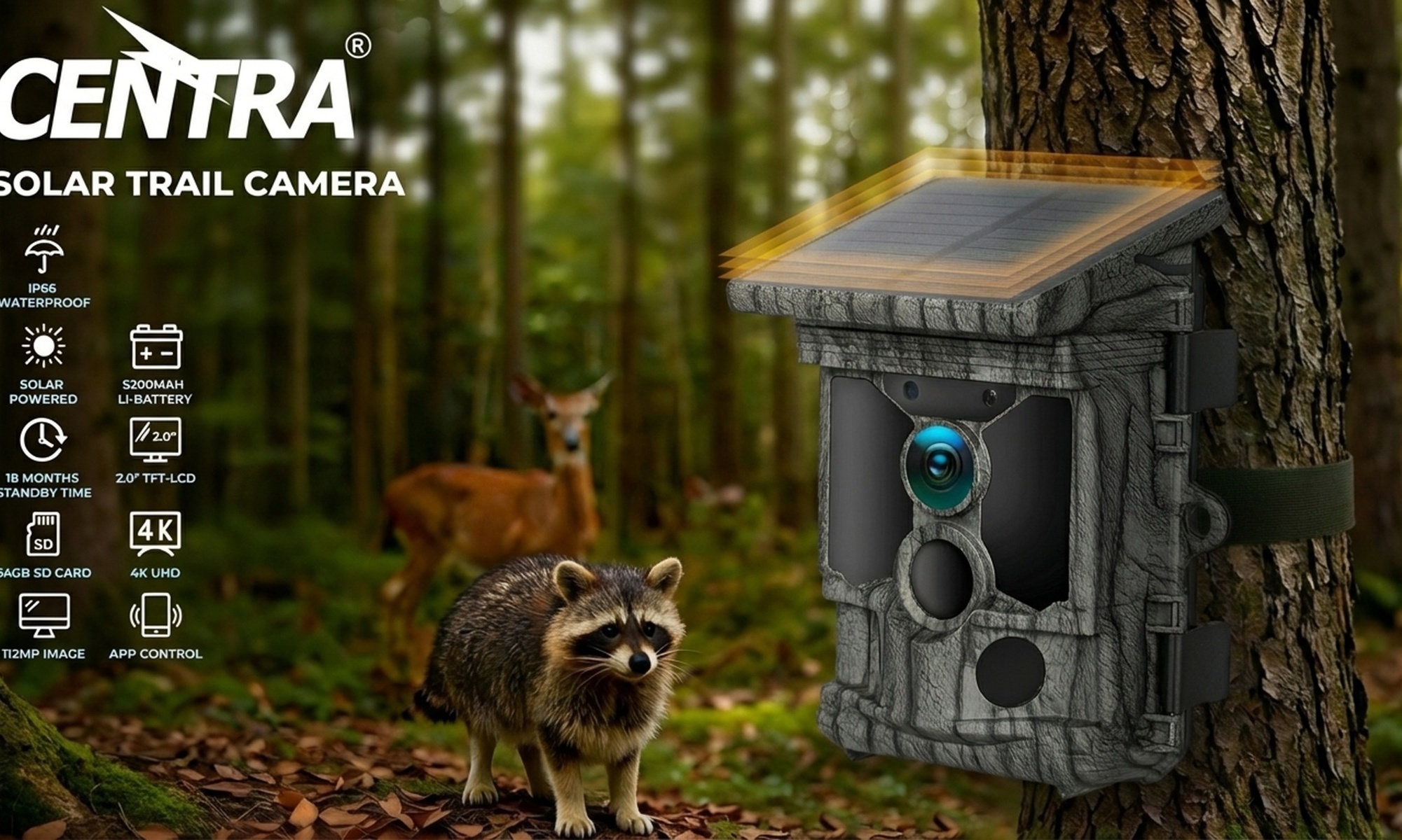 Centra High-Performance Solar Powered 4K Wildlife Trail Cameras
