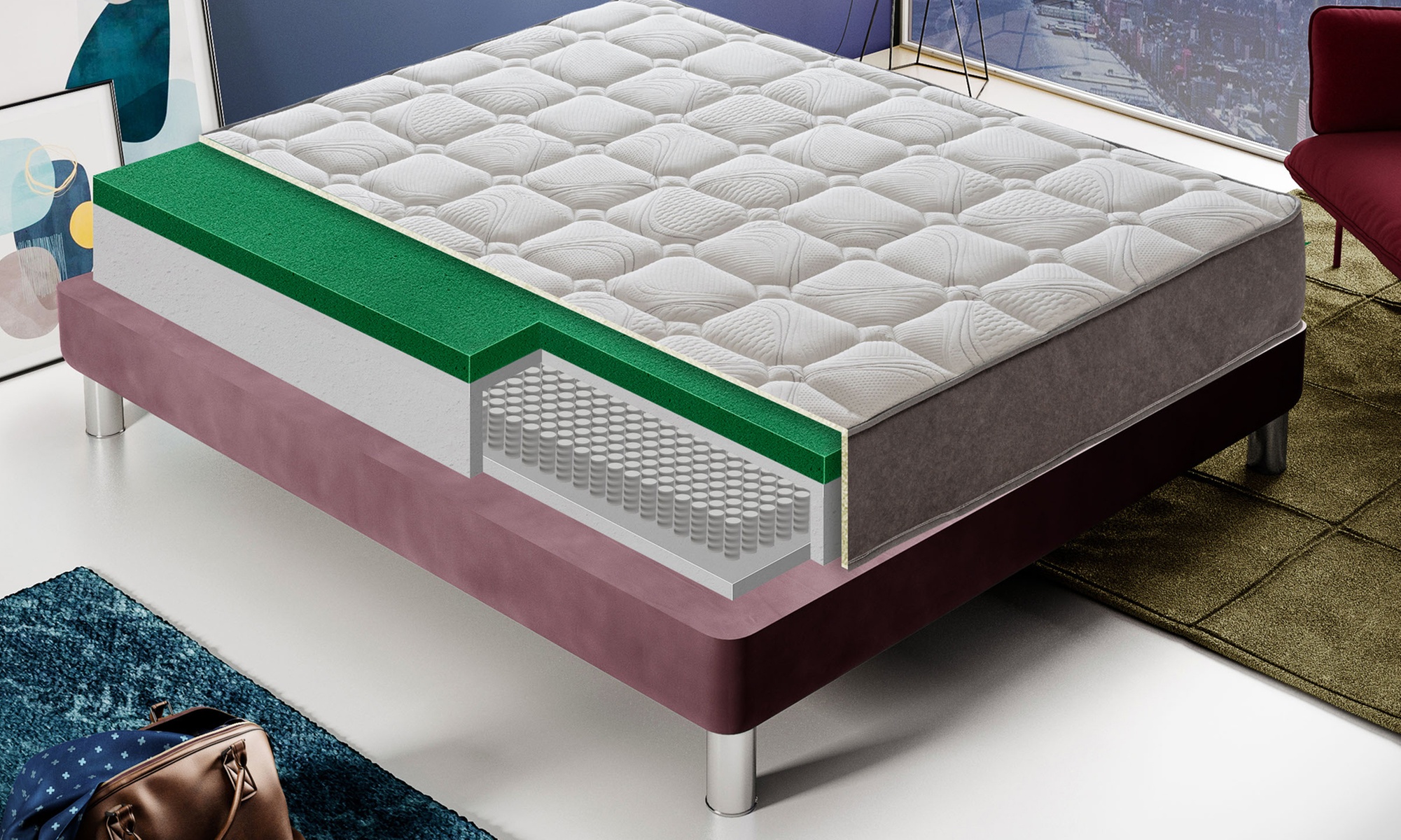 Matelas hybride en mousse à mémoire de forme et ressorts ensachés