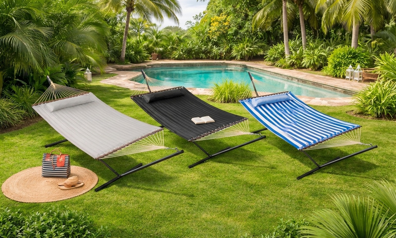 Amaca da giardino Bakaji con cuscino e supporto in acciaio