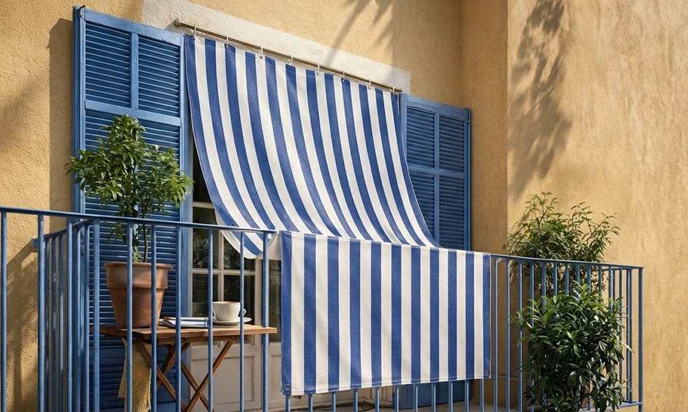 Tenda da sole a righe Caraibi con occhielli