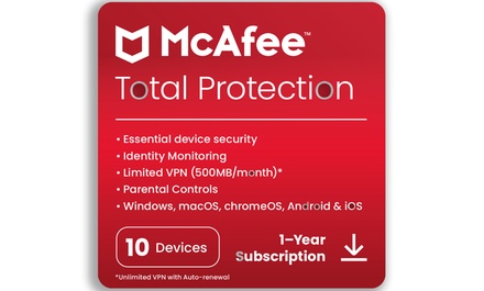 McAfee Total Protection 2023 für 10 Geräte für 1 Jahr Groupon Goods