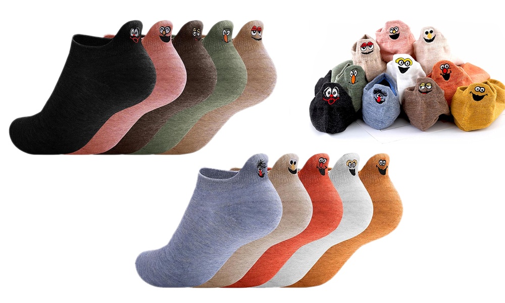 1, 5 oder 10 Paare Damen-Knöchelsocken mit lustigen Gesichtern