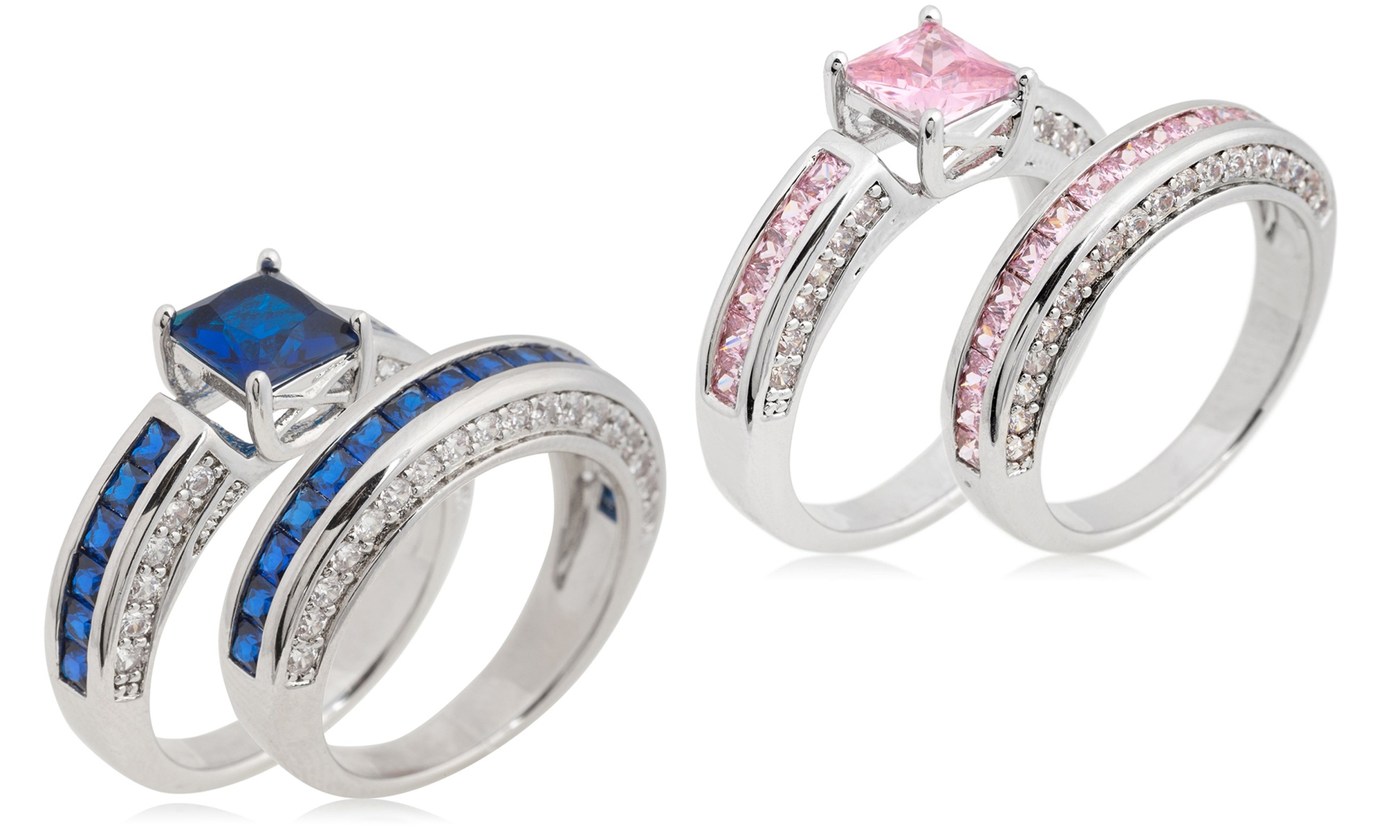 Anello Destiny in ottone placcato oro con pietre zaffiri sintetici