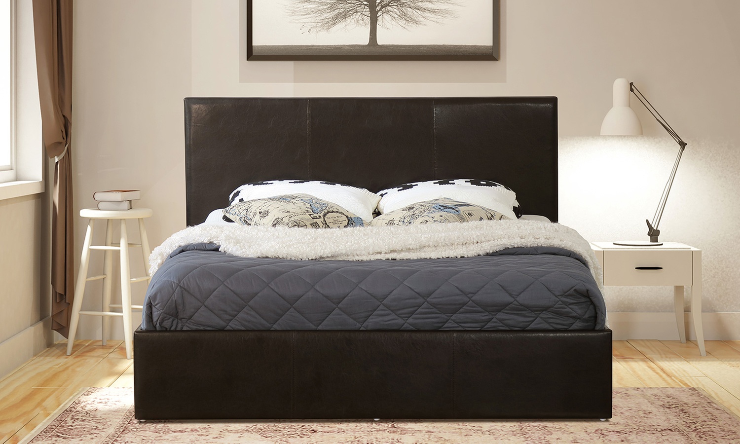 Modernique Faux Leather Bed Frame with Hidden Storage