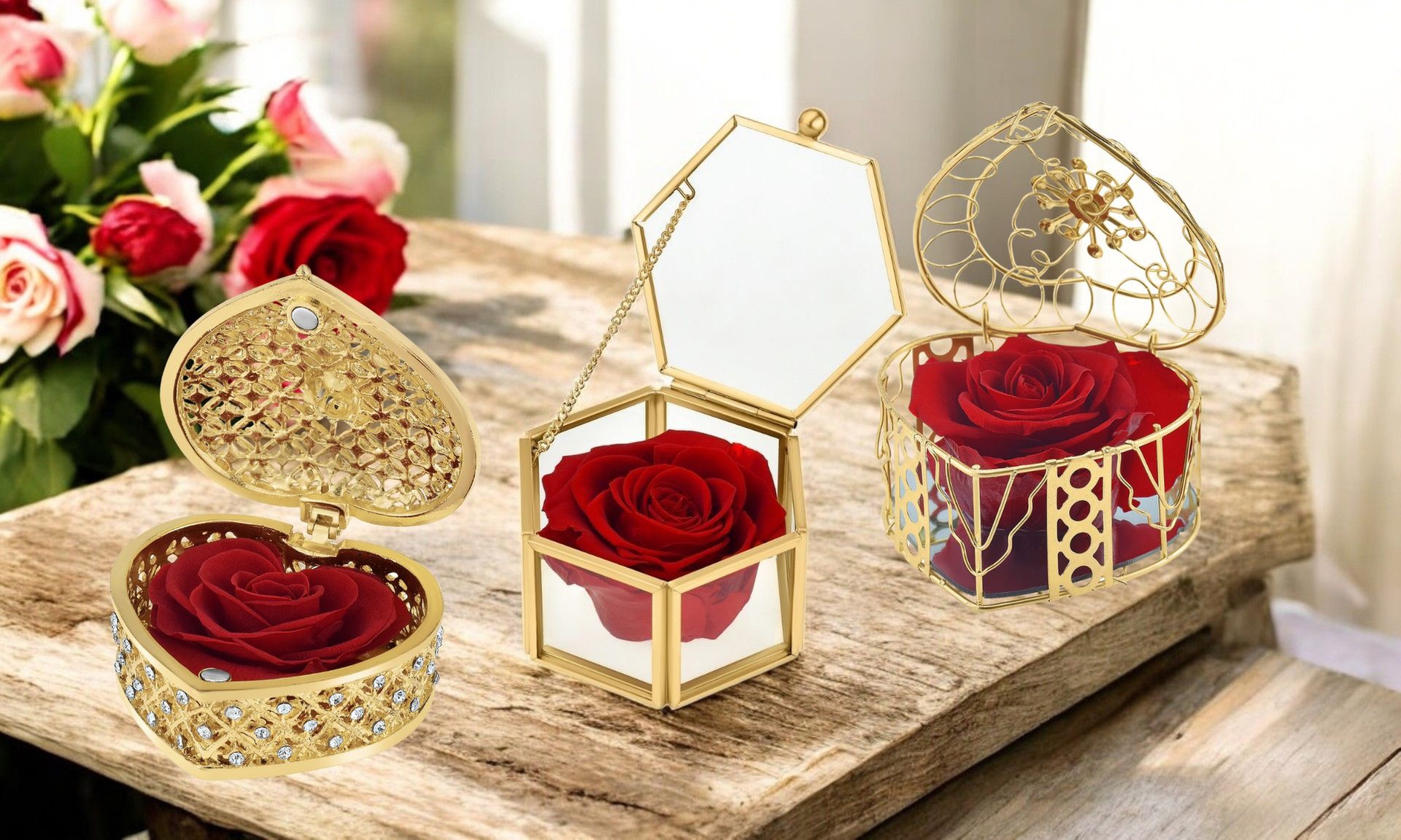 Cofanetto a forma di cuore con rosa eterna