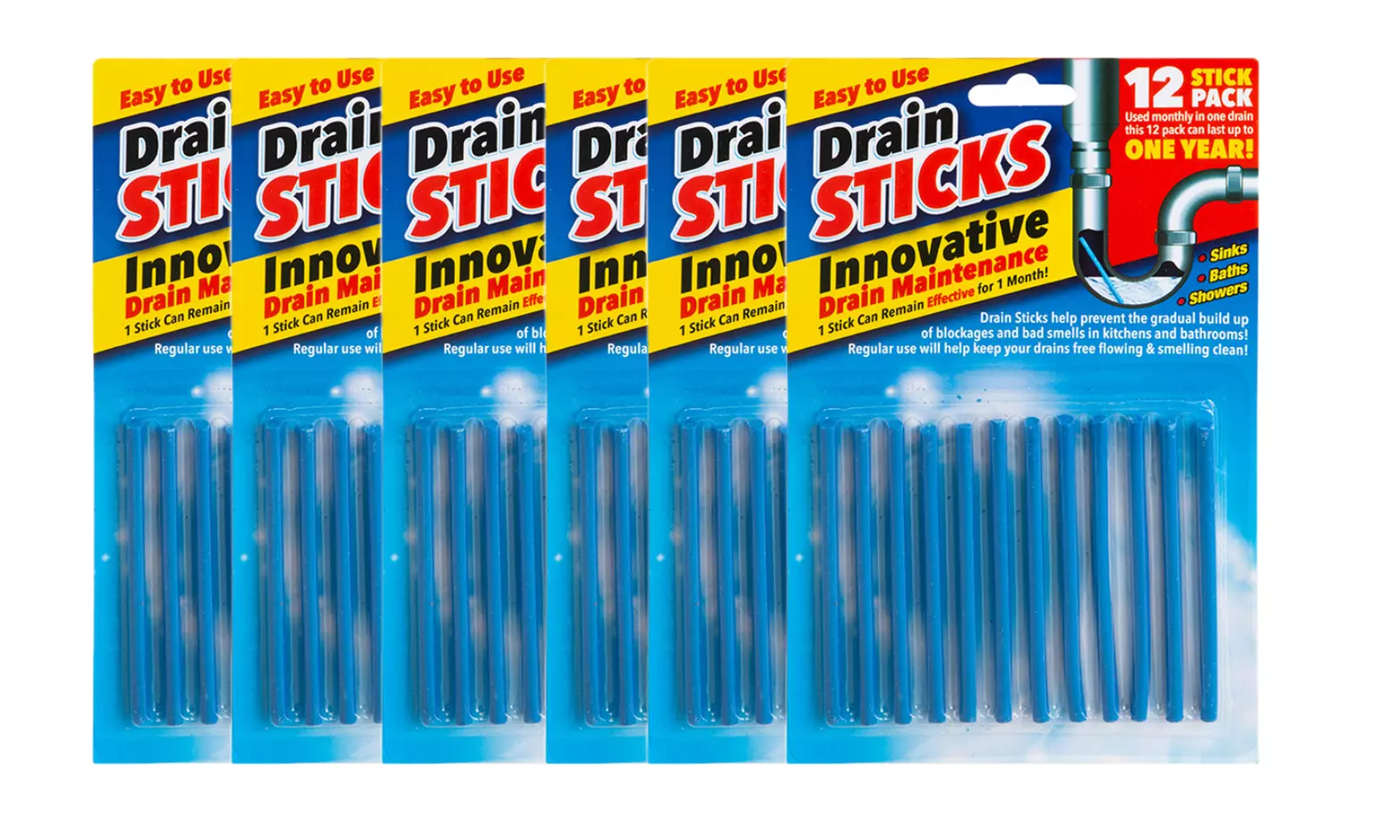 12 Packs of Drain Cleaner Sticks, Odour Control and Maintenance