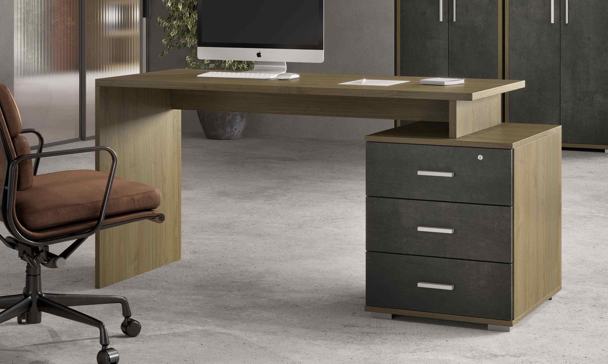 Scrivania da ufficio con cassetti Made in Italy, con spedizione gratuita