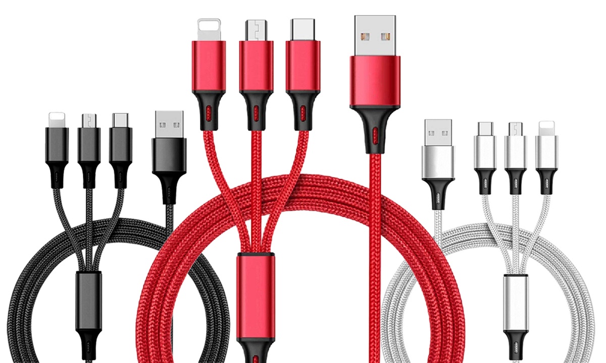 3-in-1 USB Charging Cable; Type C, Lightning and Micro-USB