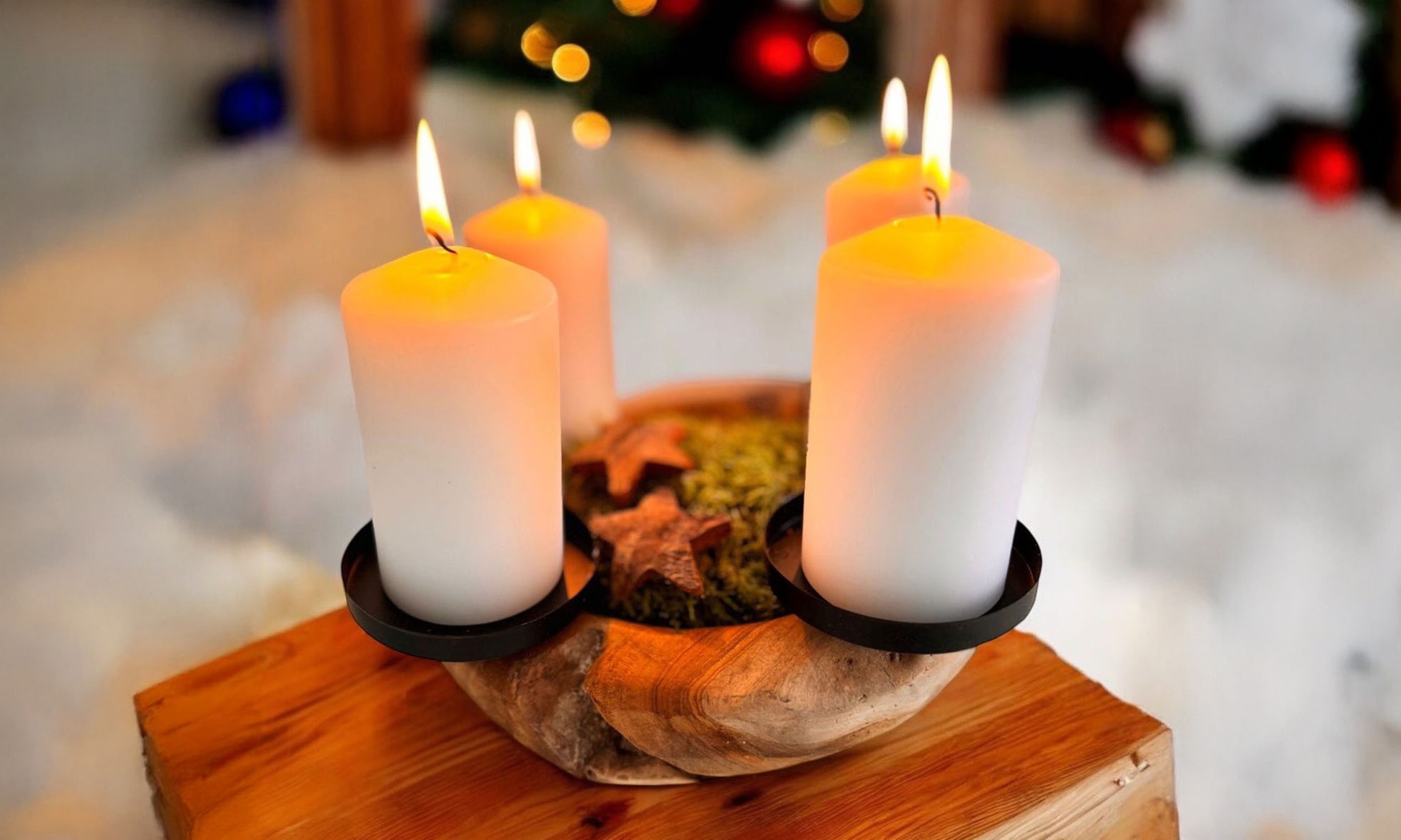 Adventskranz aus Wurzel-Teakholz