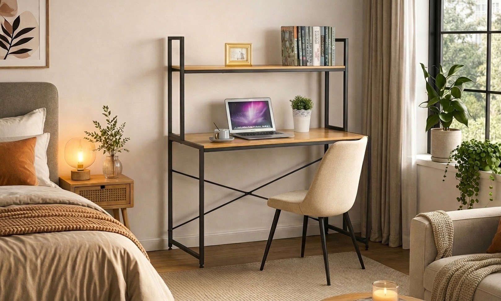 Bureau avec étagère "Tucson", style industriel par Sampur, livraison offerte