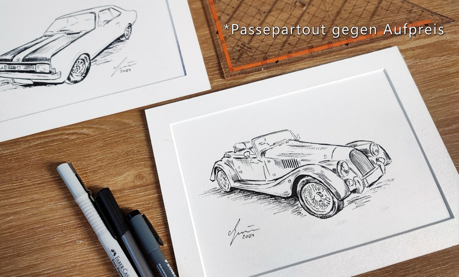 Auto Zeichung: Tuschezeichnung (handgezeichnet) von deinem Auto