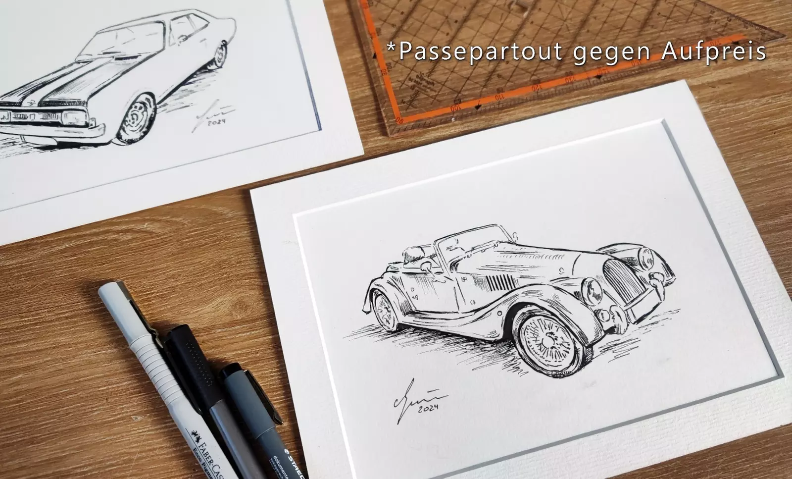 Auto Zeichung: Tuschezeichnung (handgezeichnet) von deinem Auto