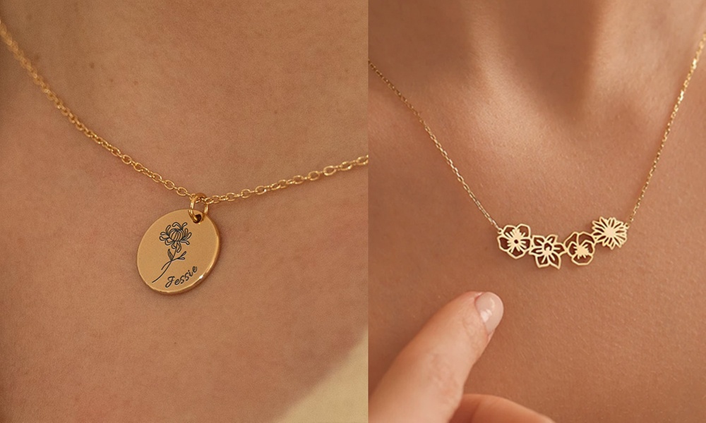 One or Two Custom Birth Flower Necklace from Justyling