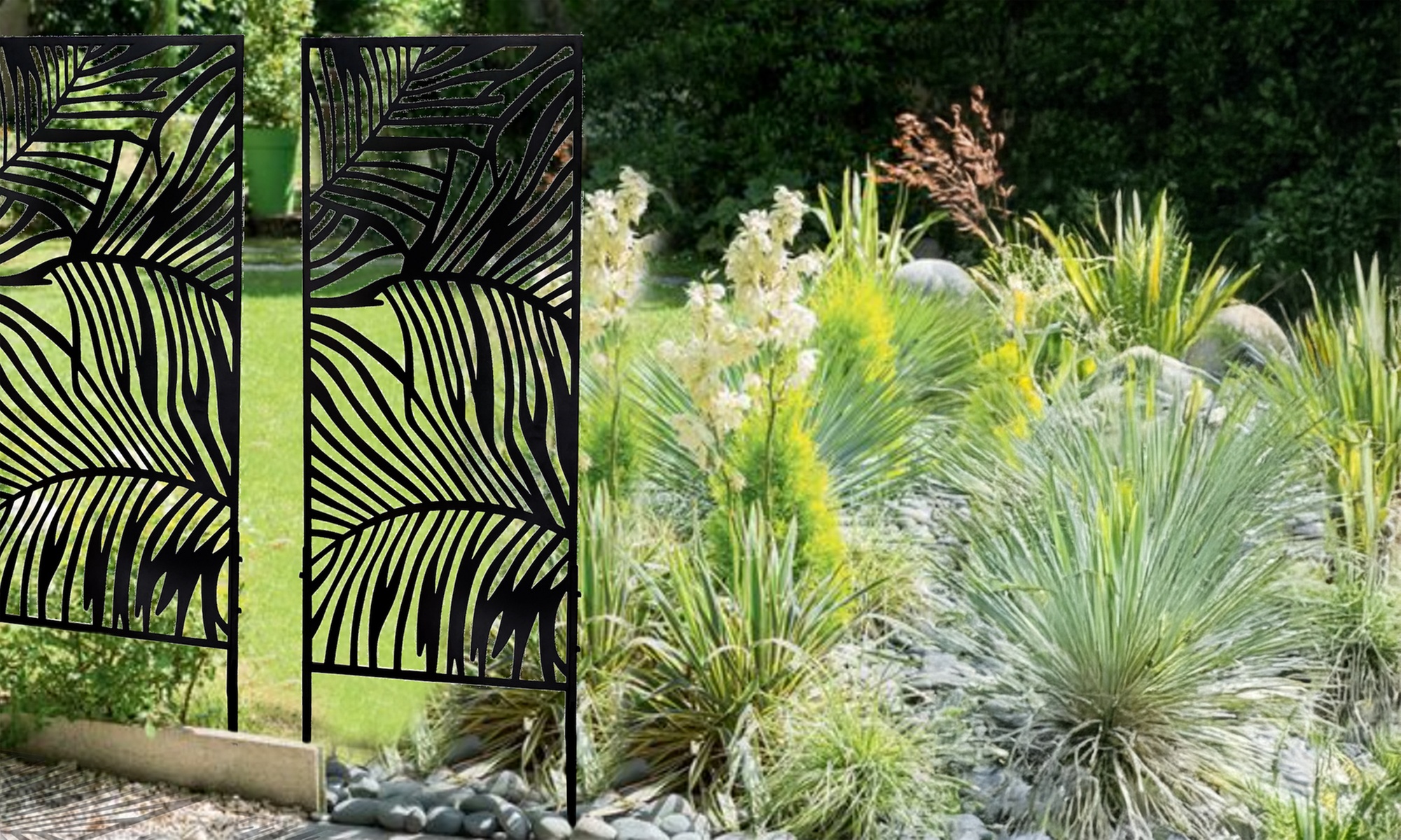2er-Set dekorative Metall-Paneele mit Blattmuster für den Außenbereich