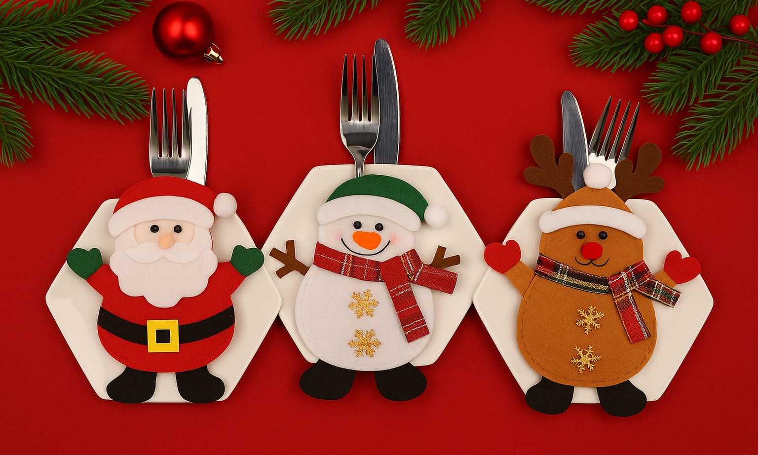 Juego de 3 fundas navideñas para cubiertos