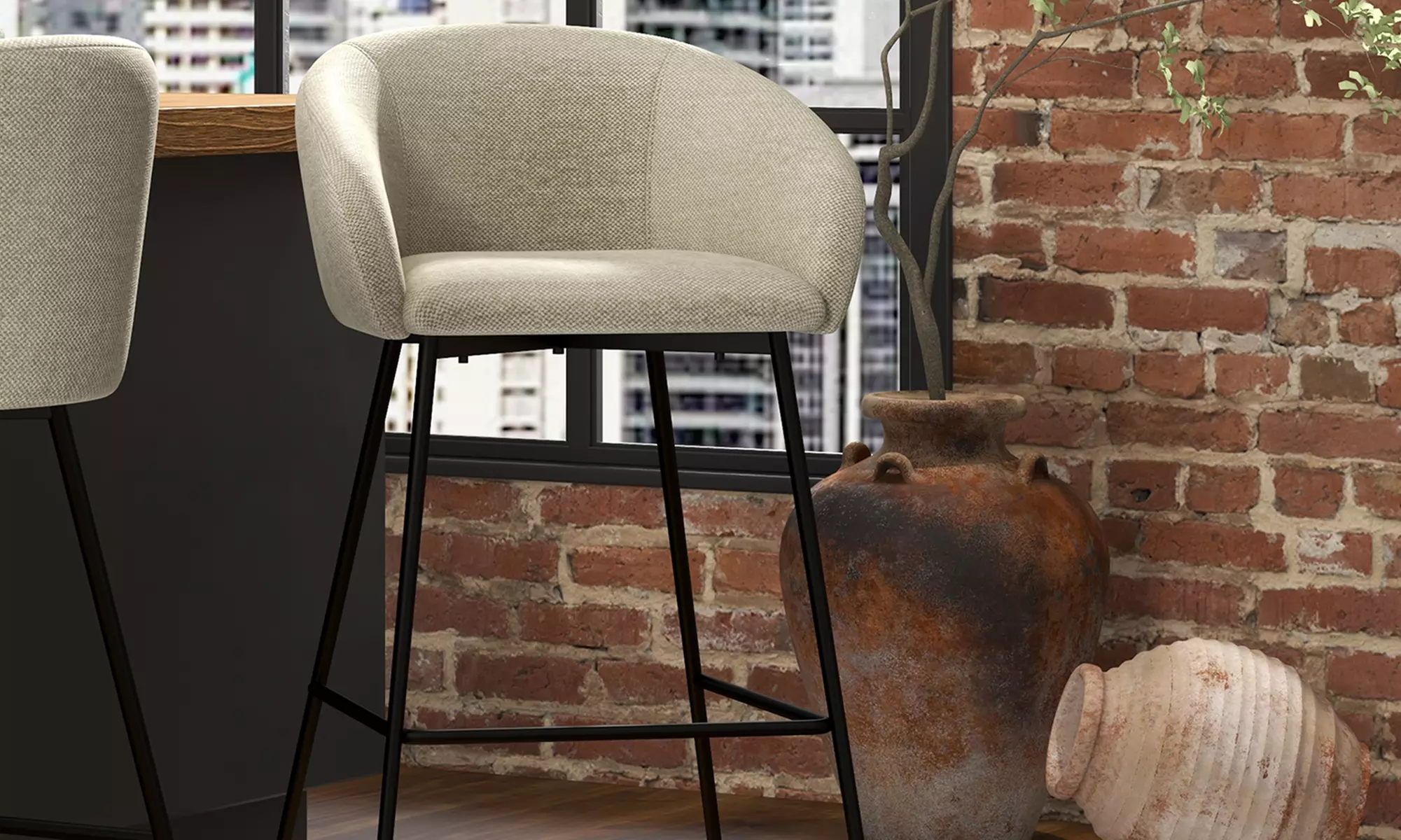 Lot de 2 fauteuils de bar CHLEA en tissu et métal