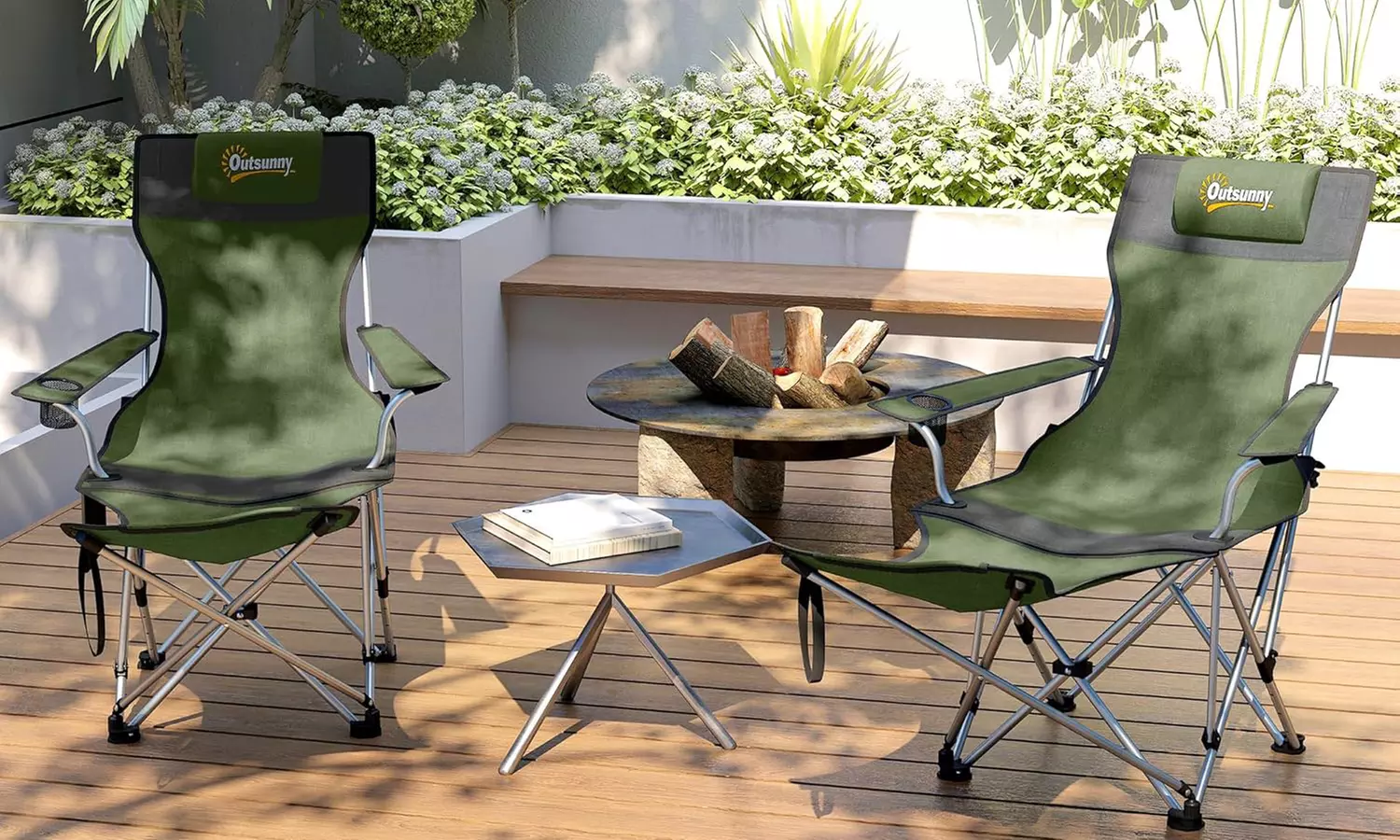 Set of Two Outsunny Folding Camping Chairs