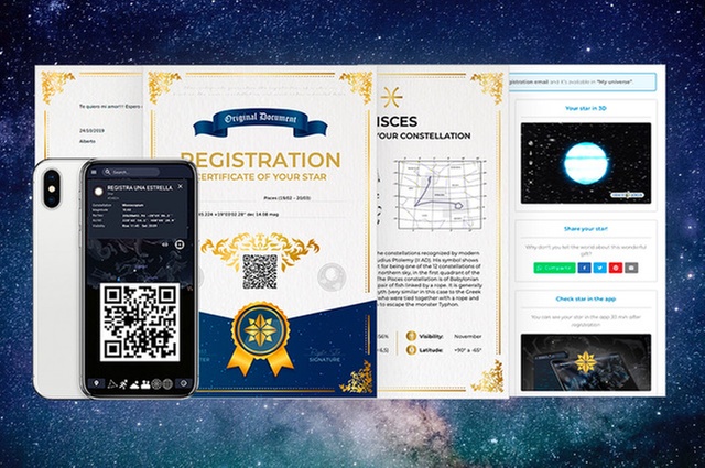 Rejestracja gwiazdy z certyfikatem, symulacją 3D w Register Star