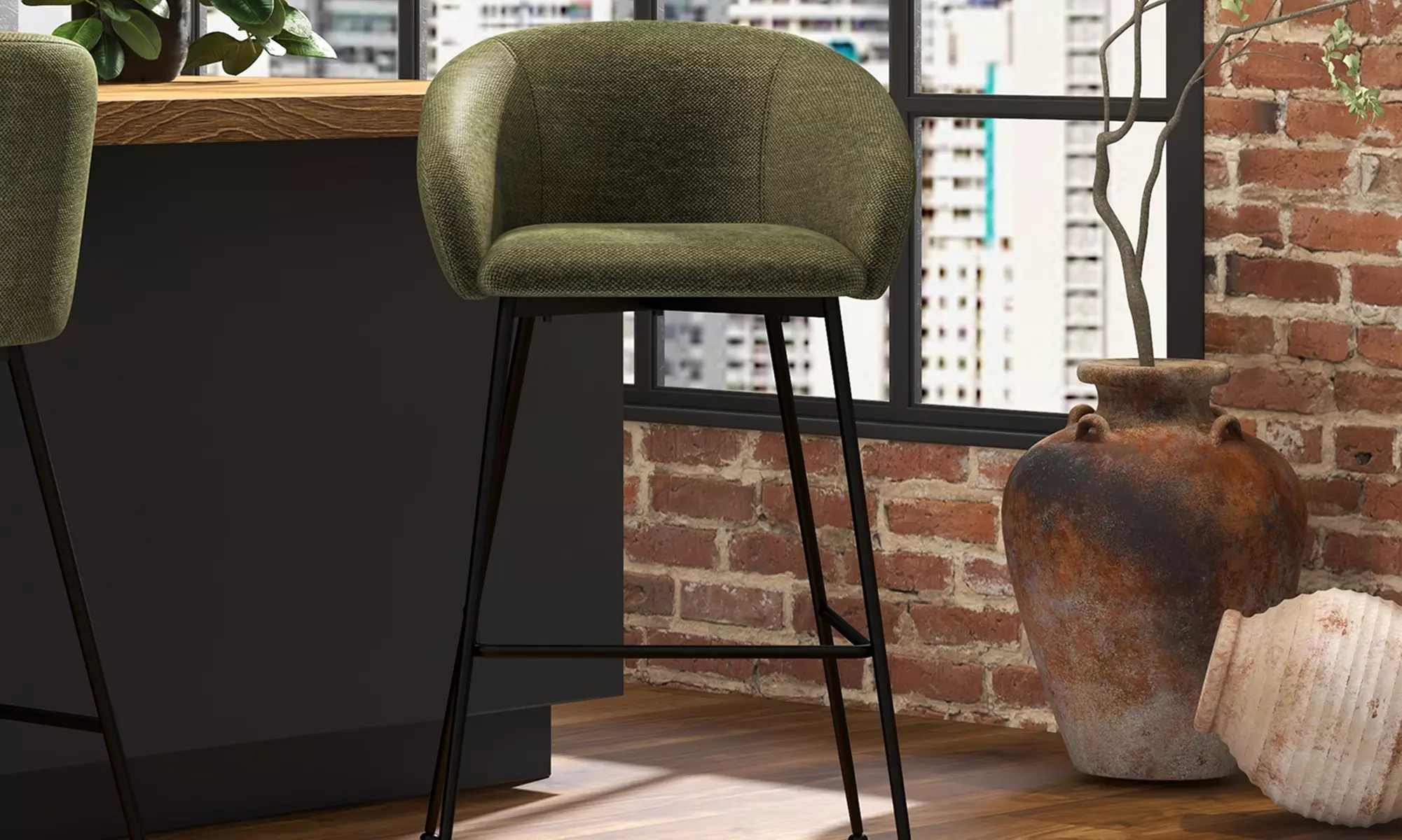 Lot de 2 fauteuils de bar CHLEA en tissu et métal