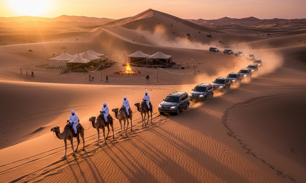 Abu Dhabi Desert Safari+ Central/Home/Hotel Pickup–Dinner & Live Shows
