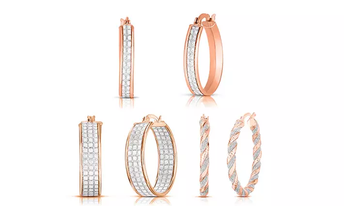 Sterling Silver Crystal Dust Hoop Earrings Set of 3 Rose Gold