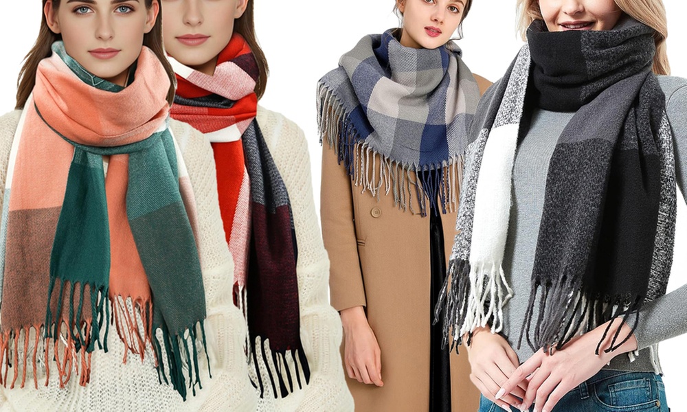 1x oder 2x Schal mit Tartan-Motiv und Fransen