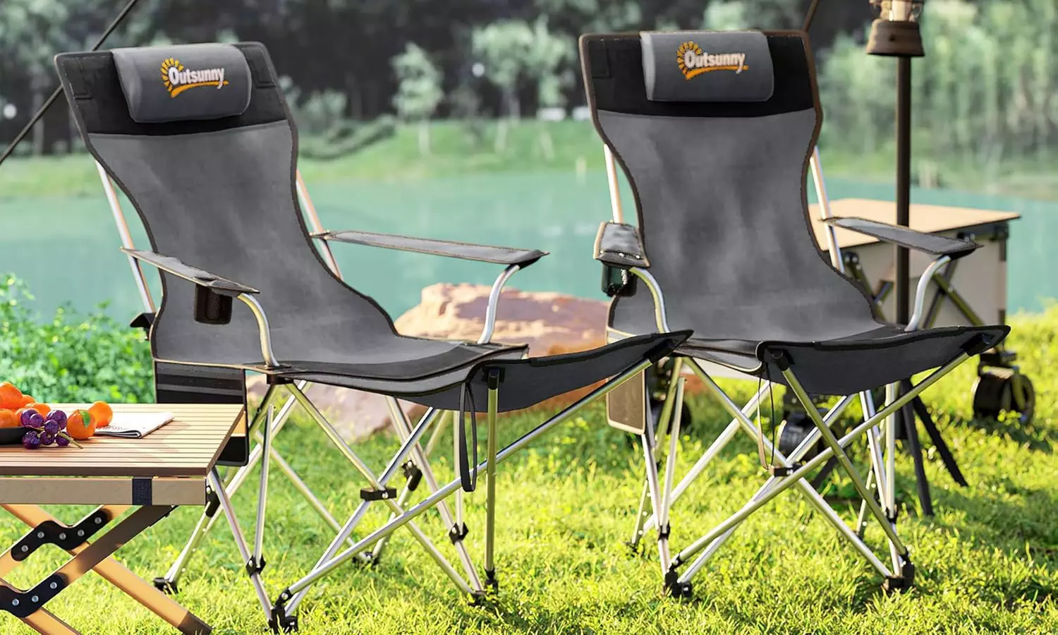 Set of Two Outsunny Folding Camping Chairs