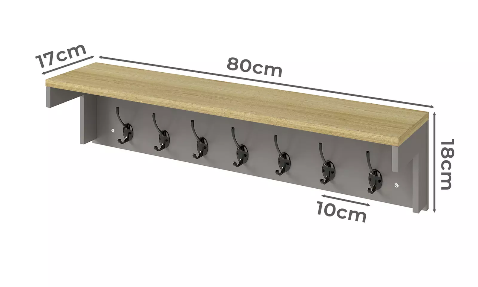 Levede Wall Mounted Coat Rack with Shelf – 7 Double Hooks