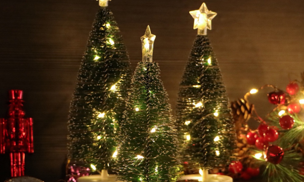 Three-Pieces Tabletop Christmas Tree with Lights