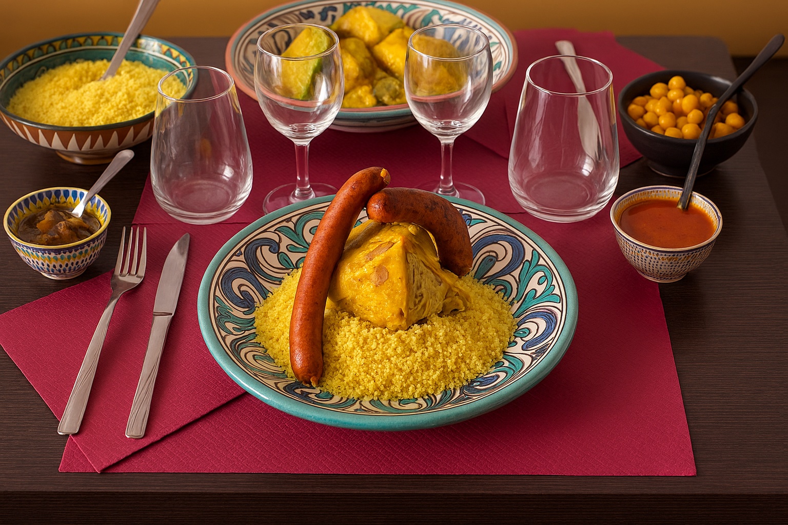 Menu marocain au choix en 2 ou 3 services pour 2 ou 4 personnes