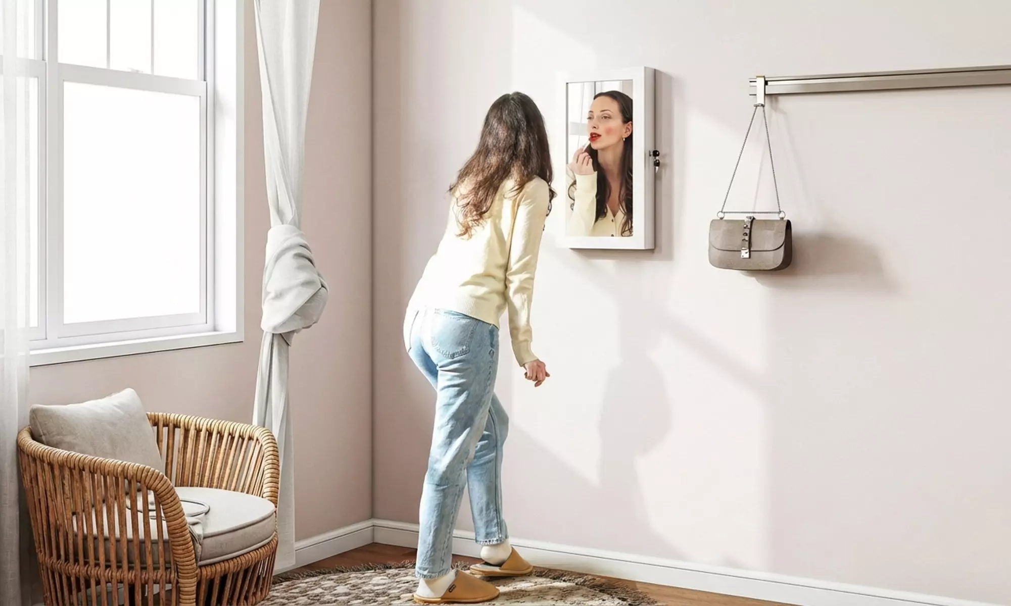 HOMCOM Wall-Mounted Jewellery Storage Cabinet with Mirror