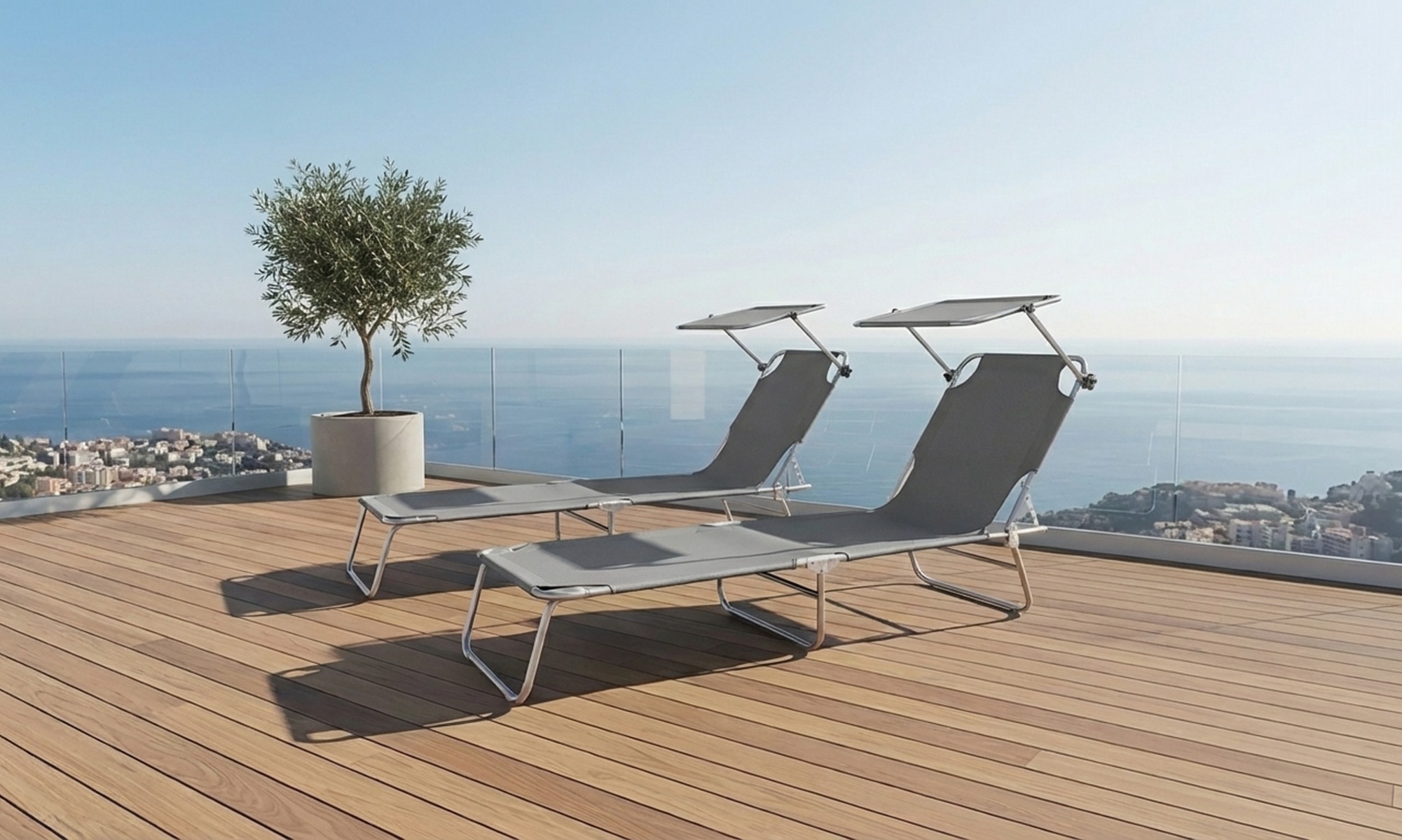 Lot de 2 chaises longues "Santa Fe" avec parasol