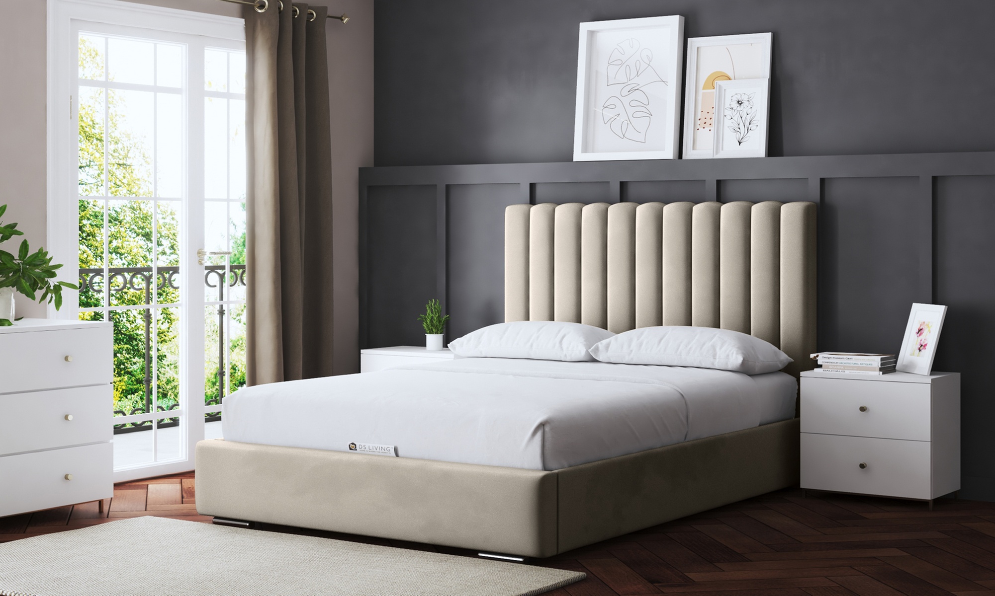 Evangeline Panel Bed with Optional Ottoman Gas Lift Storage