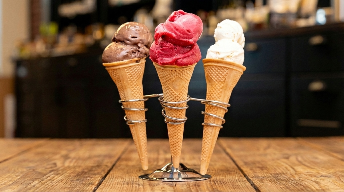 Large Gelato & Waffle Cones with Your Choice of 2 Flavors