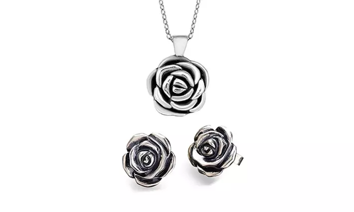 Sterling Silver Flower Earring and Pendant Set