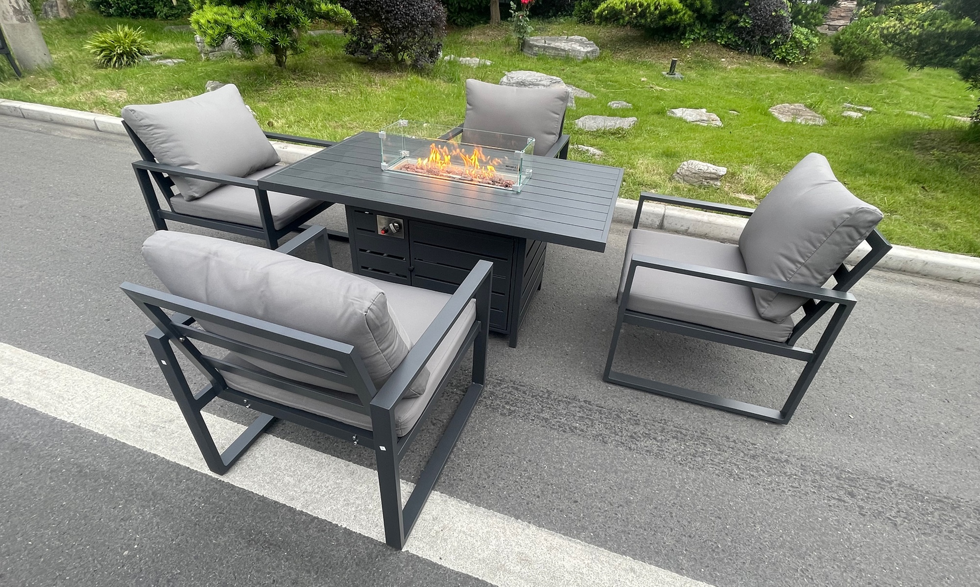 Aluminum Firepit Dining Set