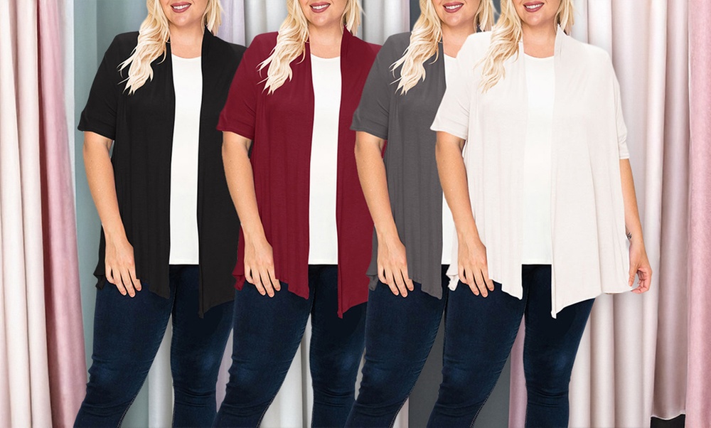 Women's Plus Size Casual Short Sleeve Open Front Cardigan