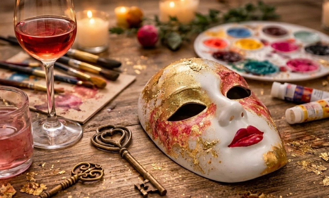 Taller de máscaras y vino con guía terapéutica y kit artístico