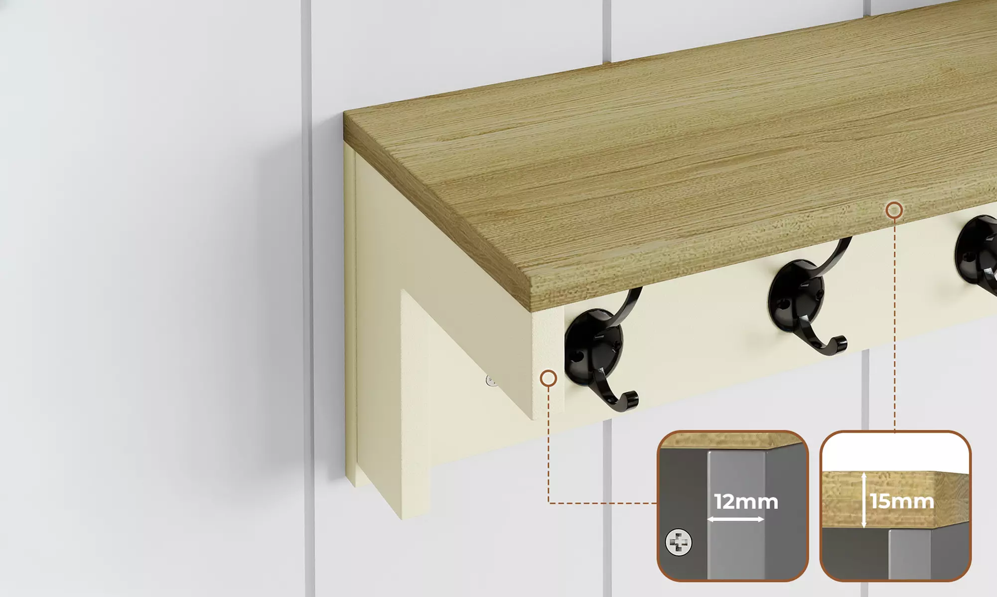 Levede Wall Mounted Coat Rack with Shelf – 7 Double Hooks