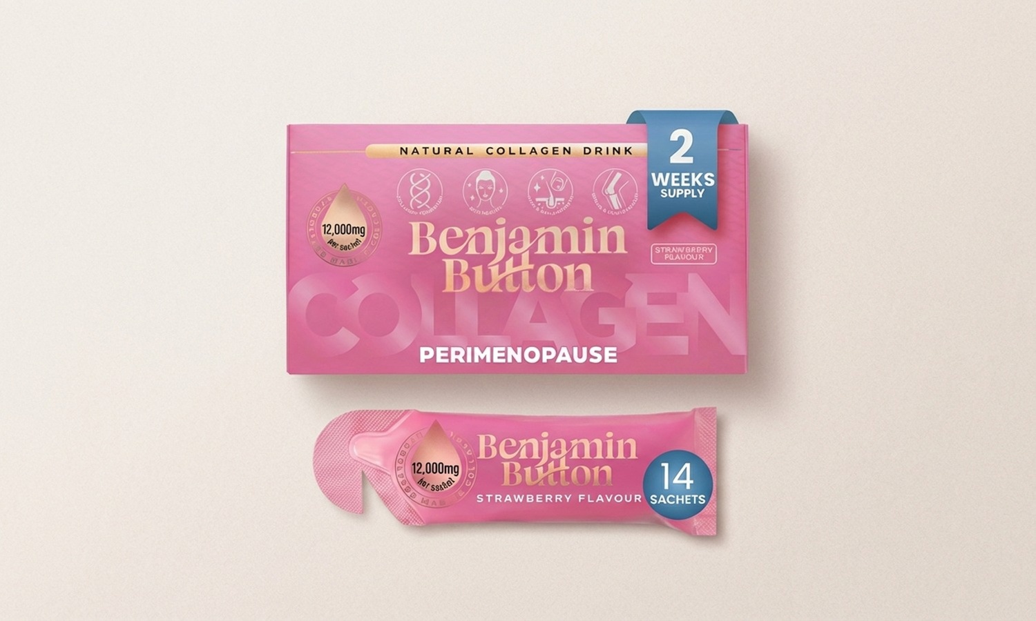Benjamin Button Peri and Meno Marine Collagen 12000mg Sachets