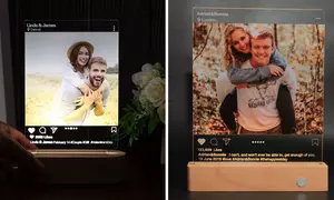 Personalisierbares Foto-Nachtlicht im 3D Instagram Style mit Holzsockel von Justyling (82% sparen*)