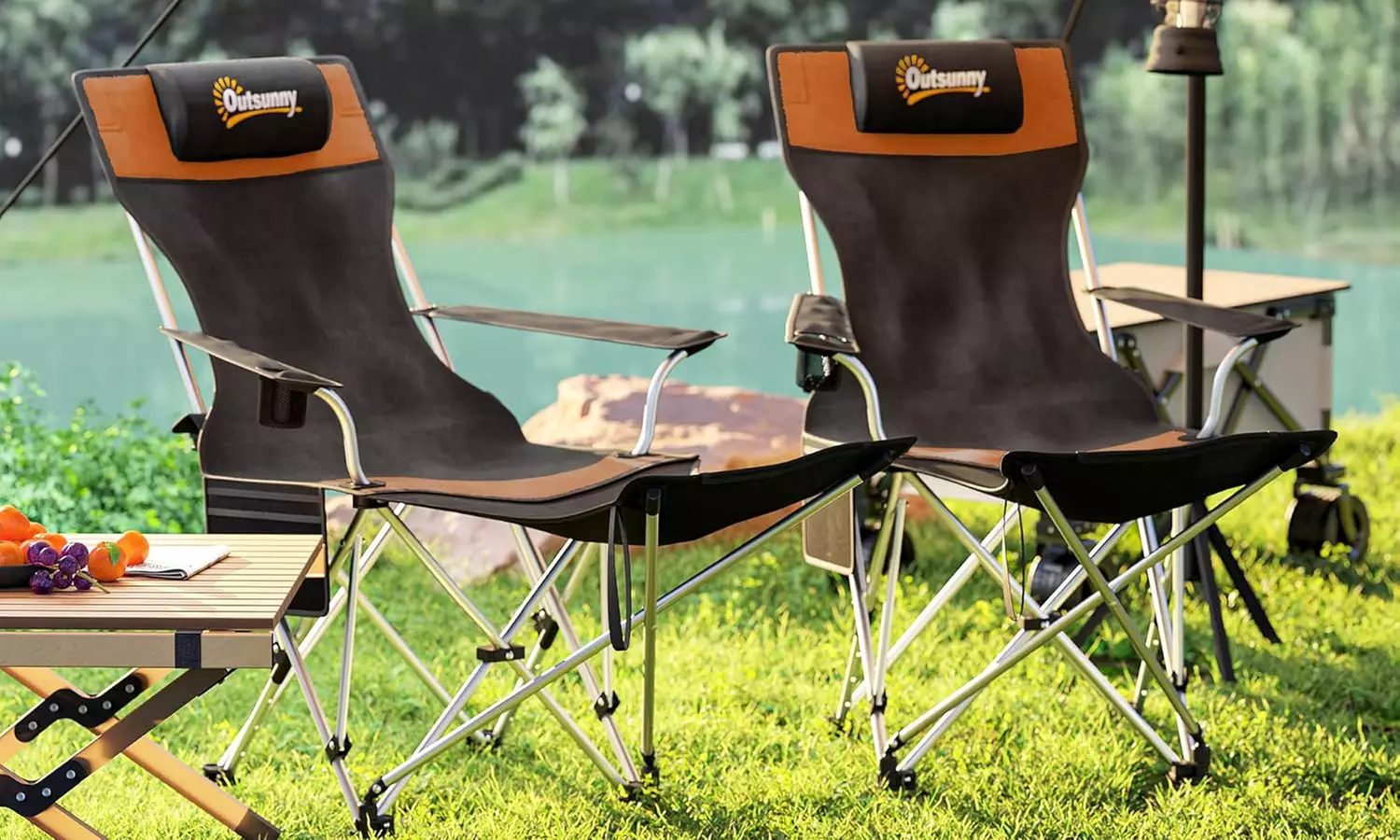 Set of Two Outsunny Folding Camping Chairs